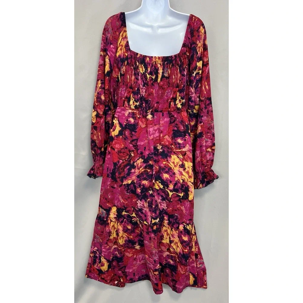 Terra and Sky Brushed Abstract Squared Neck peasant dress size 1X‎